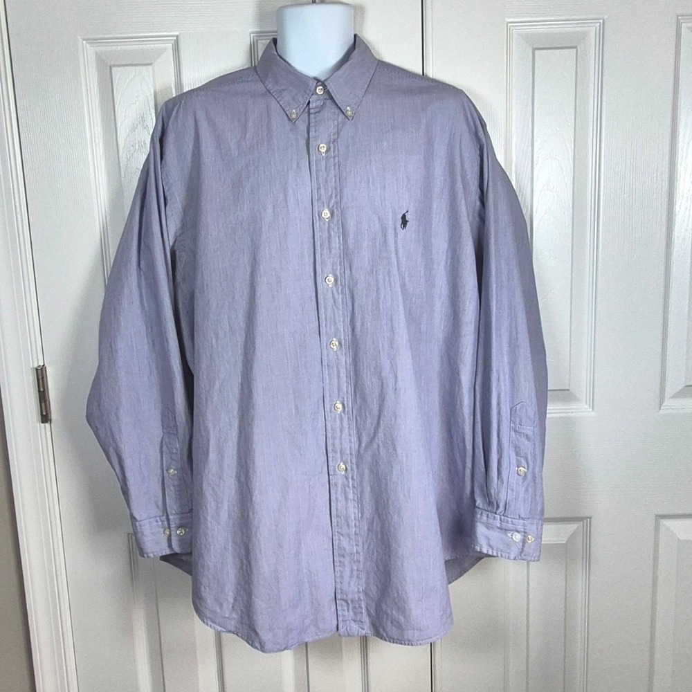Ralph Lauren blue white‎ stripe Yarmouth button down shirt mens neck 17.5 XL